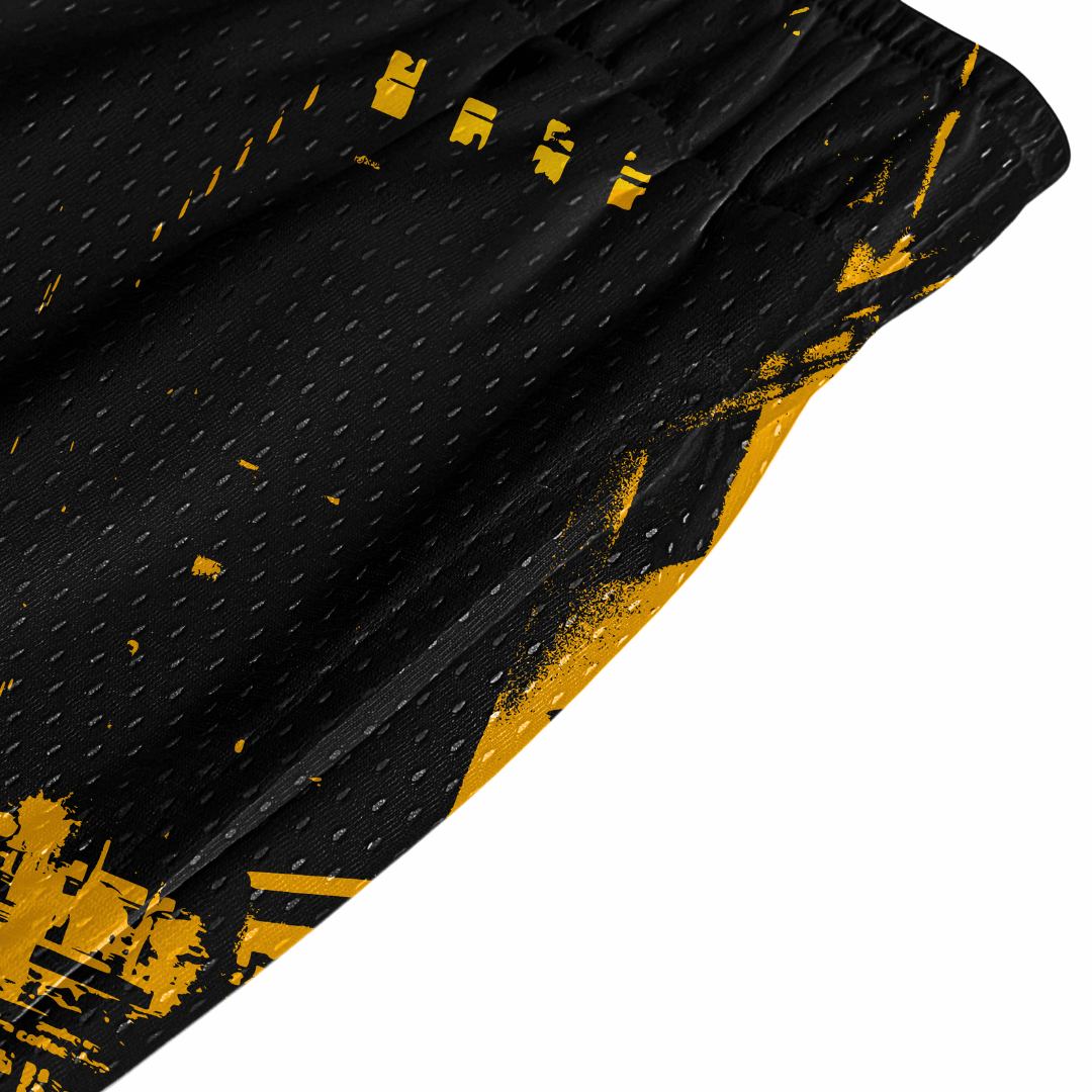 yellow city mesh shorts close up