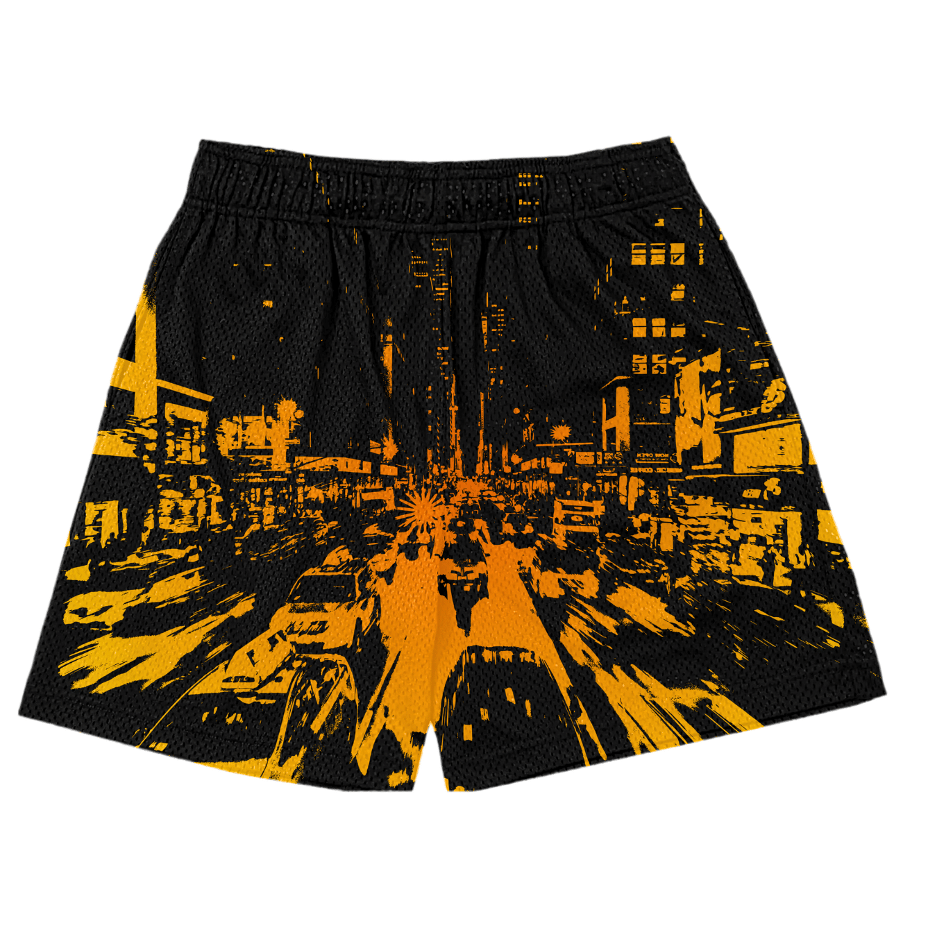 yellow black city mesh shorts