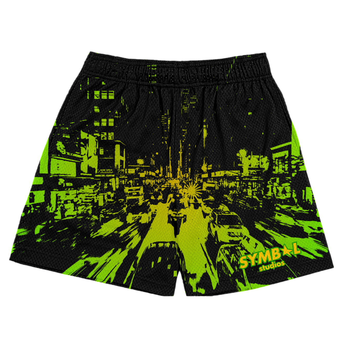 lime black city mesh shorts