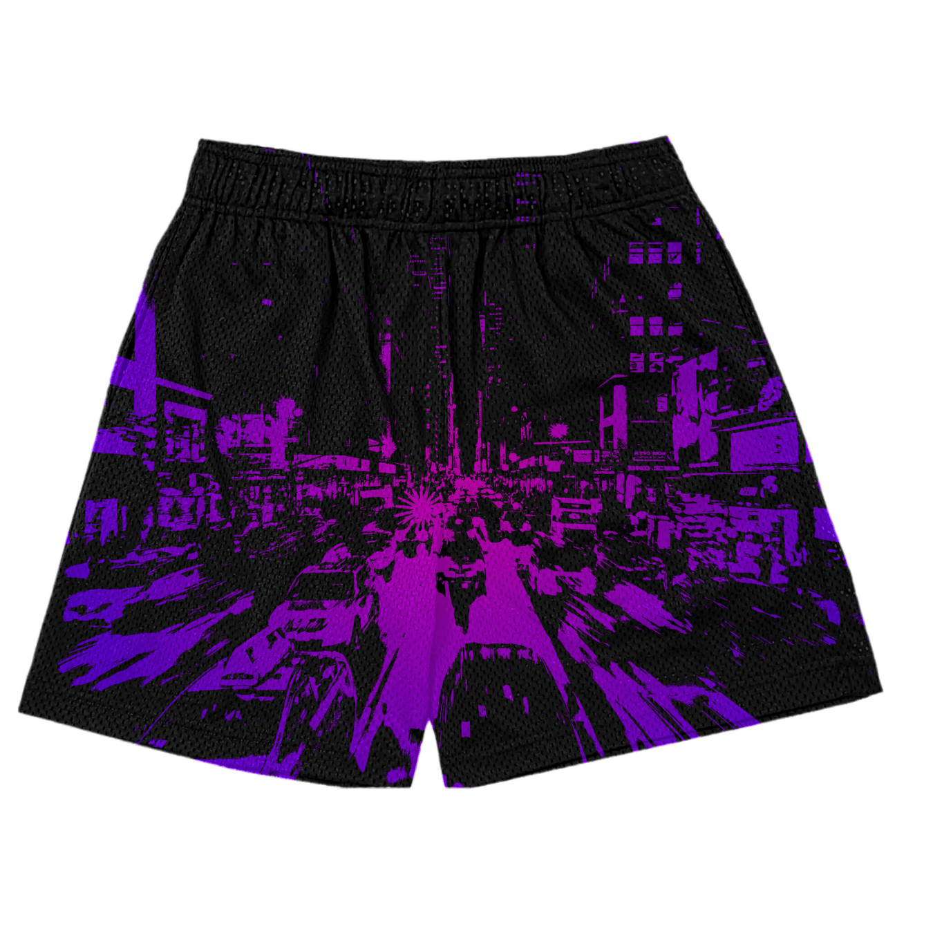 purple black city mesh shorts