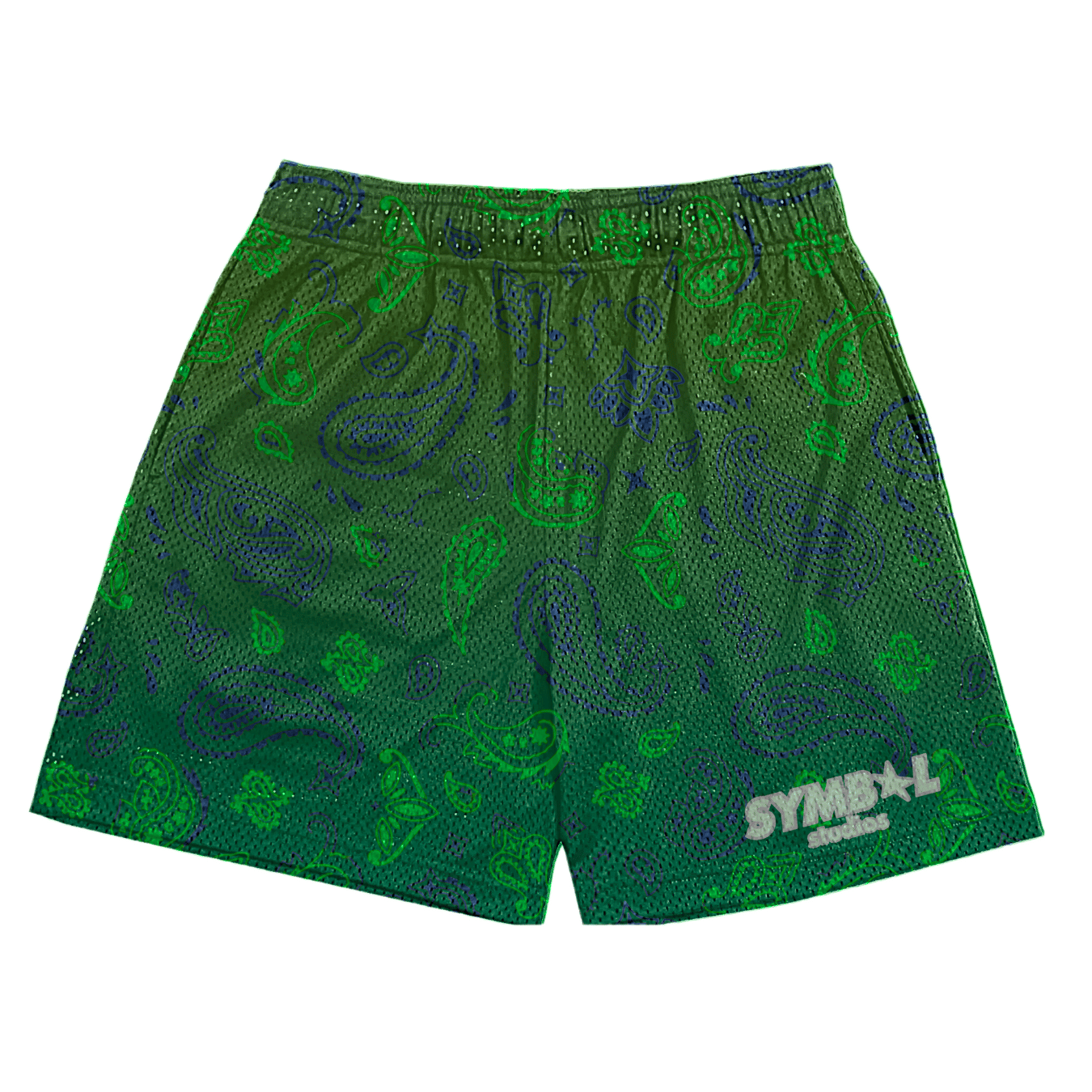 "MOSS" FADED PAISLEY MESH SHORTS