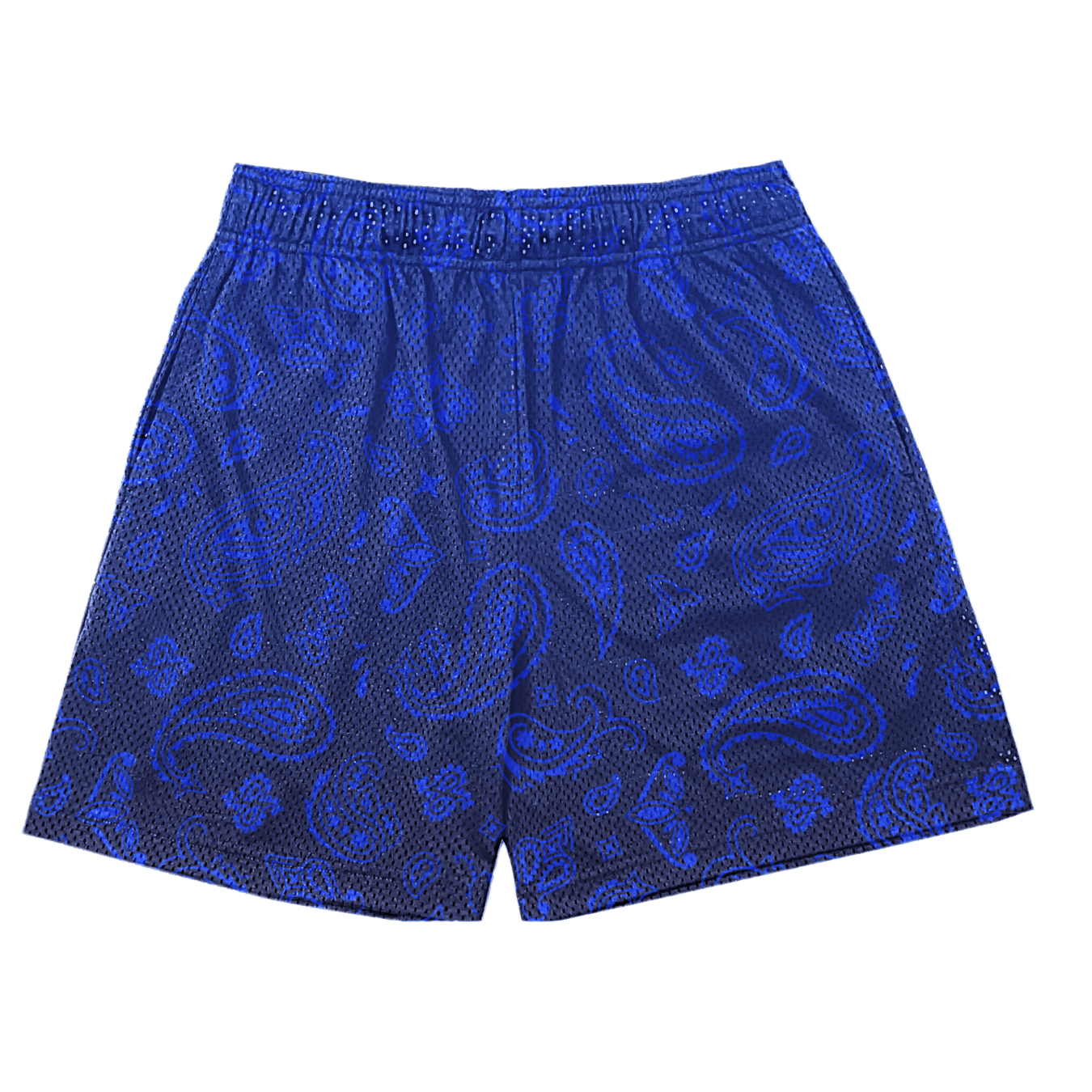 royal blue paisley mesh shorts