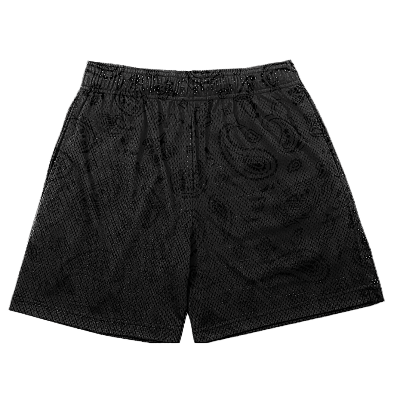 black paisley mesh shorts