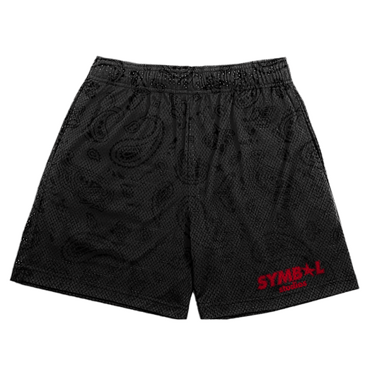 black paisley mesh shorts