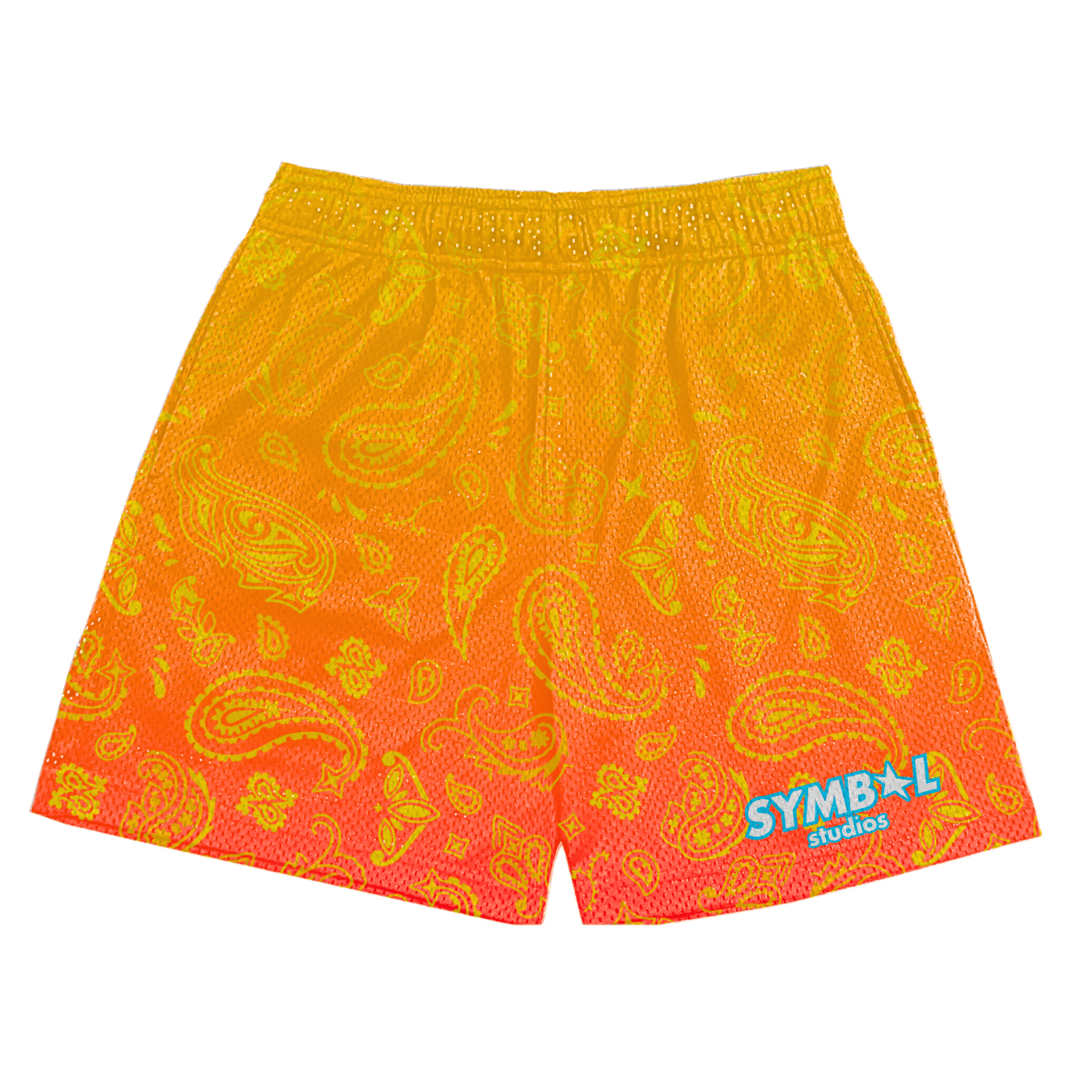 sunset paisley mesh shorts front