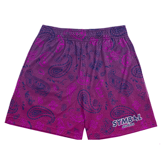 purple sun faded mesh shorts front